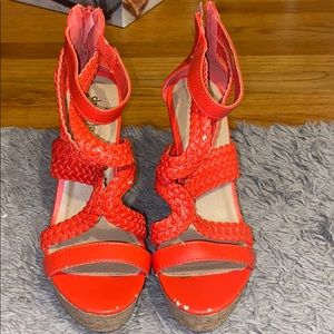 Neon Orange/Pink Cork Wedges Size 7